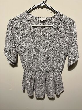 Sienna Sky Black & White Printed Peplum Button-Front Blouse